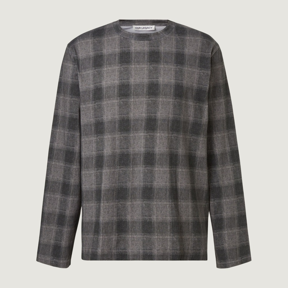 Our Legacy Long Sleeve Boxy T-Shirt Grey Plaid Size 52 XL
